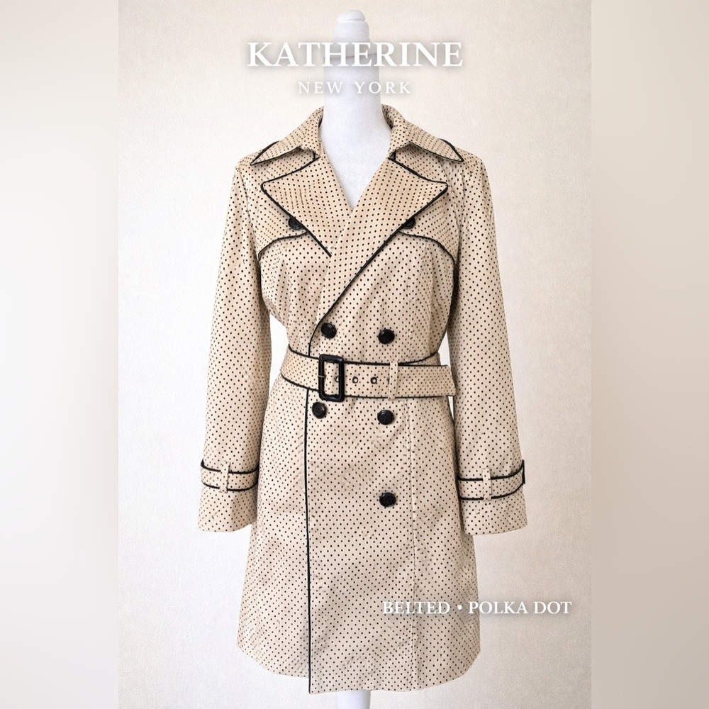 Katherine New York Beige/Cream Polka Dot Trench Coat